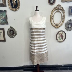 Bianco Levrin NWT 100% Silk Pleated Stripe Sheath Dress Medium
